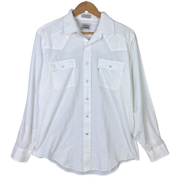 Levi Strauss Co Western Snap Front Shirt Mens Large White Plaid Pearl Snaps‎ - Picture 2 of 7